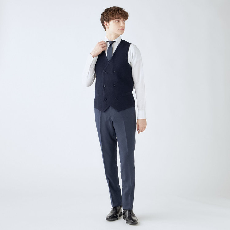 スーツセレクト 【RBC】【秋冬】ミラノリブ ニットダブルジレ(ベスト)/ネイビー 紺中間