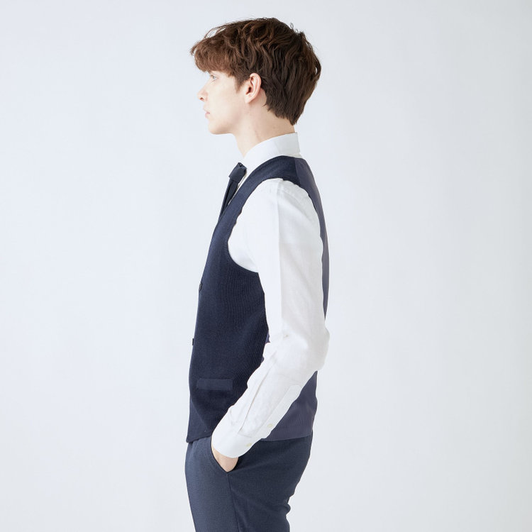 スーツセレクト 【RBC】【秋冬】ミラノリブ ニットダブルジレ(ベスト)/ネイビー 紺中間