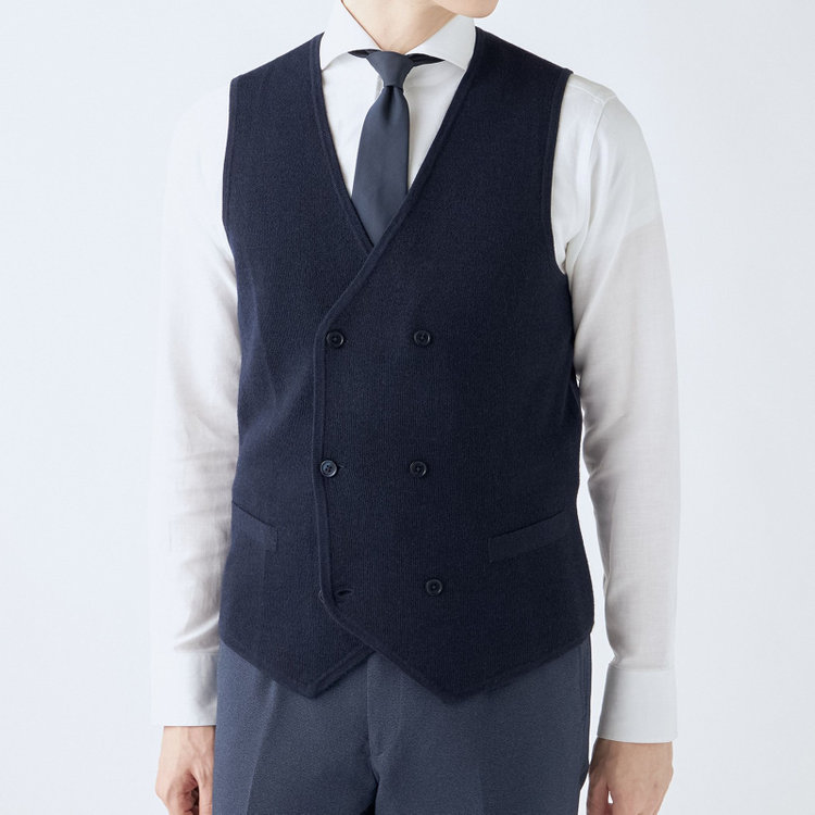 スーツセレクト 【RBC】【秋冬】ミラノリブ ニットダブルジレ(ベスト)/ネイビー 紺中間