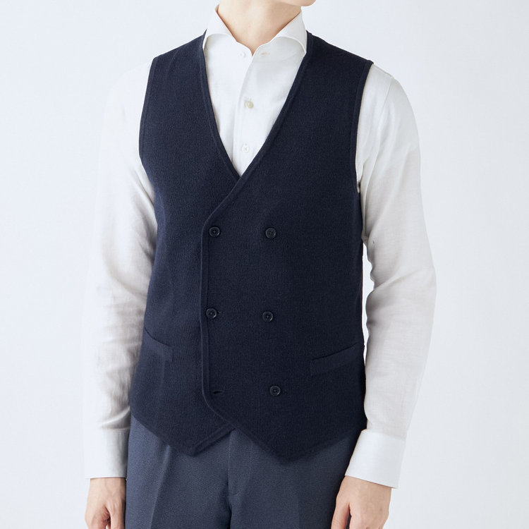 スーツセレクト 【RBC】【秋冬】ミラノリブ ニットダブルジレ(ベスト)/ネイビー 紺中間