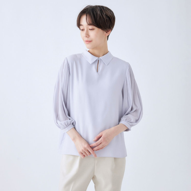 シルバーライン 【SL/7分袖】2WAYロールカラープルオーバー/ラベンダー 青淡色