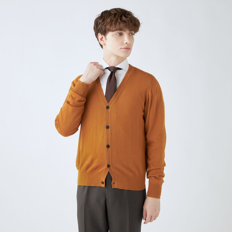 スーツセレクト 【RBC】【秋冬】ウール100%ニットカーディガン/オレンジ/ZEGNA BARUFFA/マシンウォッシャブル 橙濃色