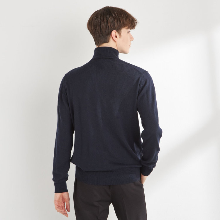 スーツセレクト 【発送在庫あり】【RBC】【秋冬】ウールタートルネックニットセーター/ネイビー/ZEGNA BARUFFA/マシンウォッシャブル 紺中間