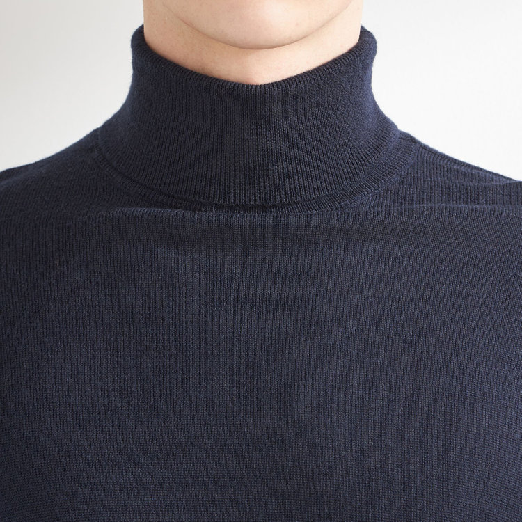 スーツセレクト 【発送在庫あり】【RBC】【秋冬】ウールタートルネックニットセーター/ネイビー/ZEGNA BARUFFA/マシンウォッシャブル 紺中間