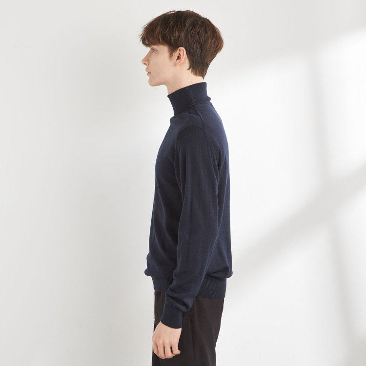 スーツセレクト 【発送在庫あり】【RBC】【秋冬】ウールタートルネックニットセーター/ネイビー/ZEGNA BARUFFA/マシンウォッシャブル 紺中間