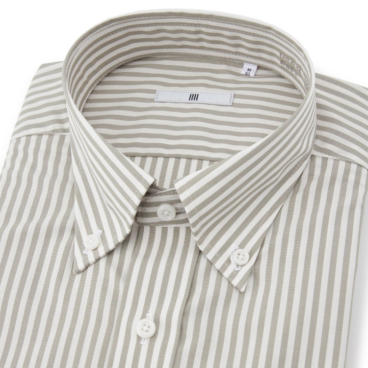 シルバーライン 【SILVER LINE】【形態安定】ボタンダウンワイシャツ/カーキグレー＆アイボリー×ストライプ グレー淡色
