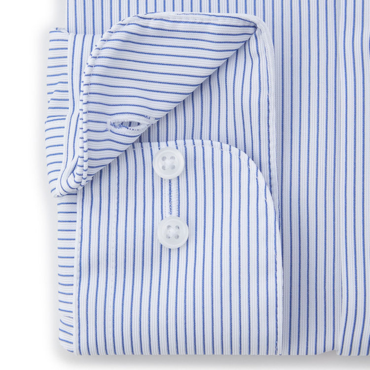 ブラックライン 【発送在庫あり】【WEB限定】【BLACK LINE】ホリゾンタルワイドワイシャツ/ホワイト×ネイビーストライプ/「4S」スーパーノンアイロン・ストレッチ 白