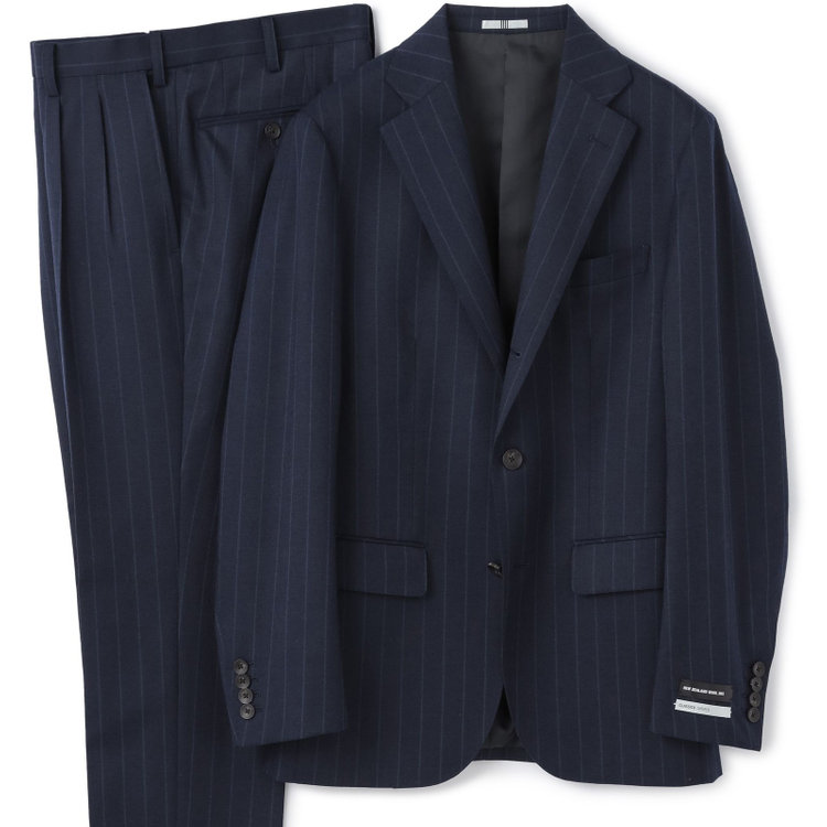 シルバーライン 【CLASSICO TAPERED】【秋冬】3釦段返りシングルスーツ 2タック/ネイビー×ストライプ/NEW ZEALAND WOOL MIX/※裾上げ必要 紺中間