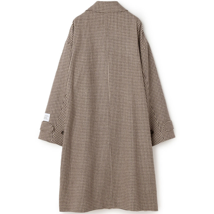 シルバーライン 【発送在庫あり】【SL】ウールブレンドステンカラードロップショルダーデュアリティサイドスリットコート/ベージュ＆ブラウン×チェック/140S BLENDED EXTRA FINE MERINO WOOL 茶中間