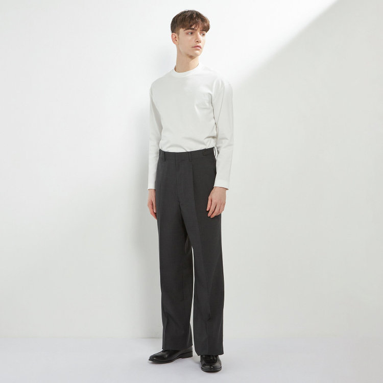ソノタ 【BLACK LINE】【春夏】1タックワイドシルエットパンツ/グレー×サイロフィル/NEW ZEALAND WOOL MIX Super100’s/※裾上げ必要 グレー濃色