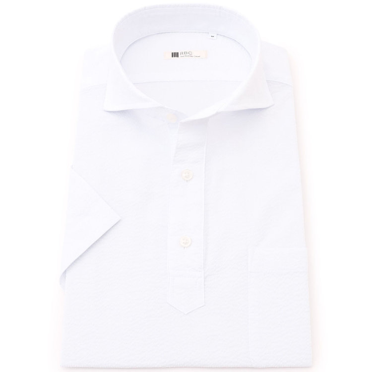 シルバーライン 【RBC/五分袖】カッタウェイビズポロシャツ プルオーバータイプ/ホワイト×シアサッカー/4S コットンブレンド 白