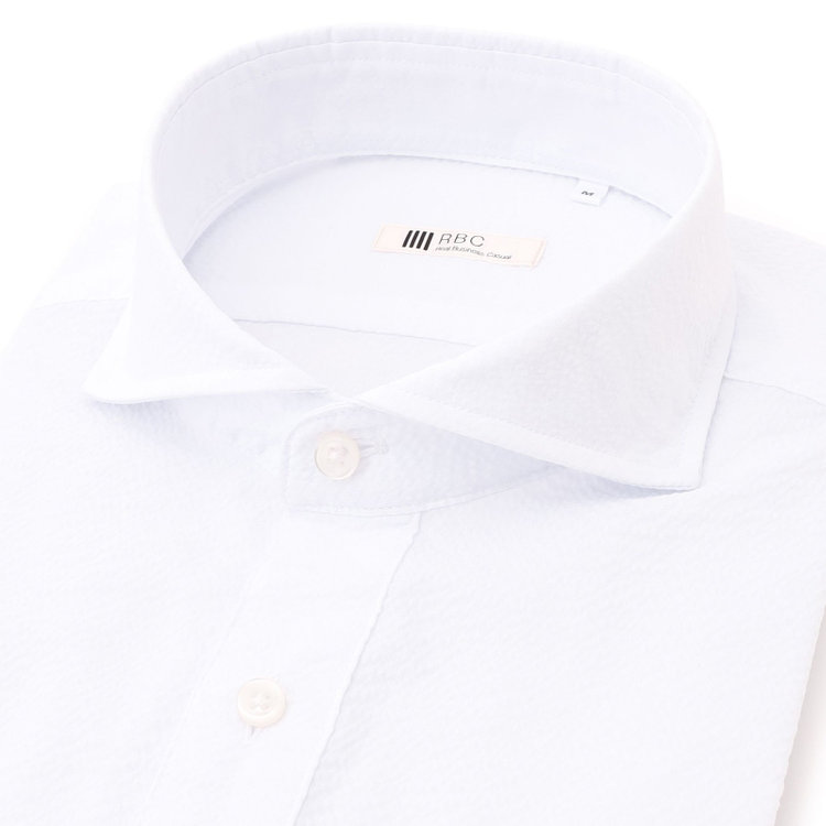 シルバーライン 【RBC/五分袖】カッタウェイビズポロシャツ プルオーバータイプ/ホワイト×シアサッカー/4S コットンブレンド 白