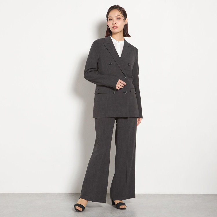 シルバーライン 【RELAX WIDE】【年間】 ダブルジャケットワイドパンツスーツ/グレー/4S SUSTAINABILITY&ECOLOGY FABRIC/※パンツ裾上げ済仕様 グレー濃色