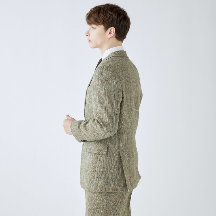シルバーライン 【CLASSICO TAPERED】【秋冬】ウール2釦ジャケット/ベージュ×チェック+ツイード/Harris Tweed hand woven in the outer hebrides of scotland 茶淡色