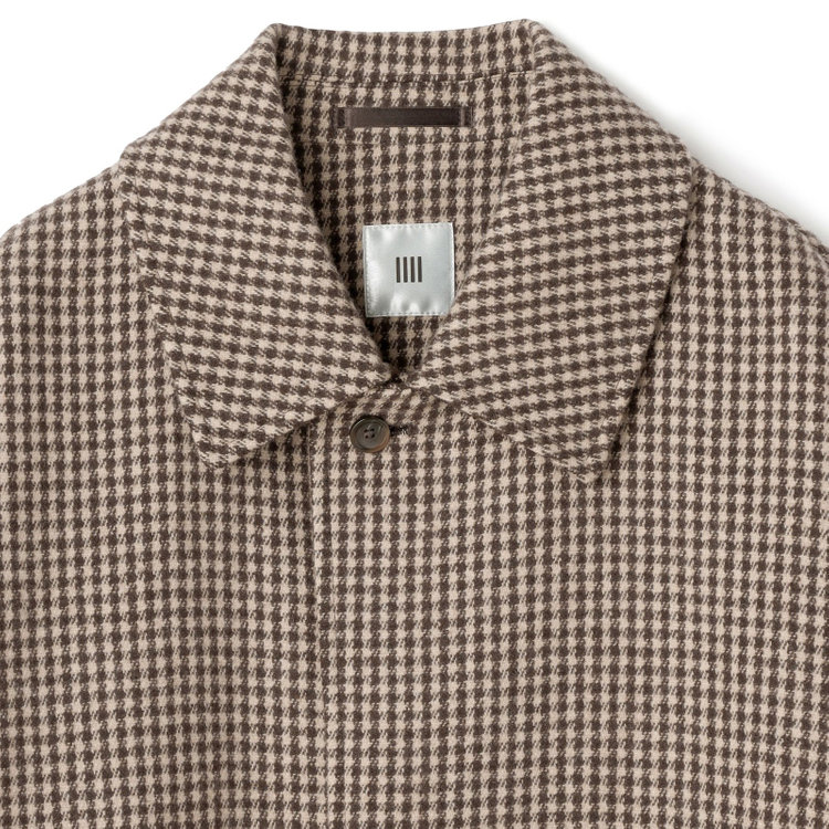 シルバーライン 【発送在庫あり】【SL】ウールブレンドステンカラードロップショルダーデュアリティサイドスリットコート/ベージュ＆ブラウン×チェック/140S BLENDED EXTRA FINE MERINO WOOL 茶中間