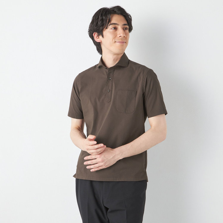 シルバーライン 【発送在庫あり】【RBC/五分袖】カッタウェイビズポロシャツ プルオーバータイプ/ブラウン×シアサッカー/4S コットンブレンド 茶中間