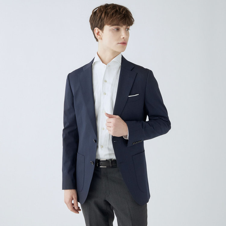 シルバーライン 【4S CROSS】【年間】セットアップジャケット/ネイビー×ハウンドトゥース/パッチポケット 紺中間