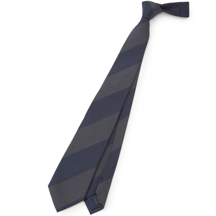 ブラックライン 【BLACK LINE】コットンシルクストライプネクタイ 7.5cm幅/ネイビー×グレー/ITALIAN FABRICS その他