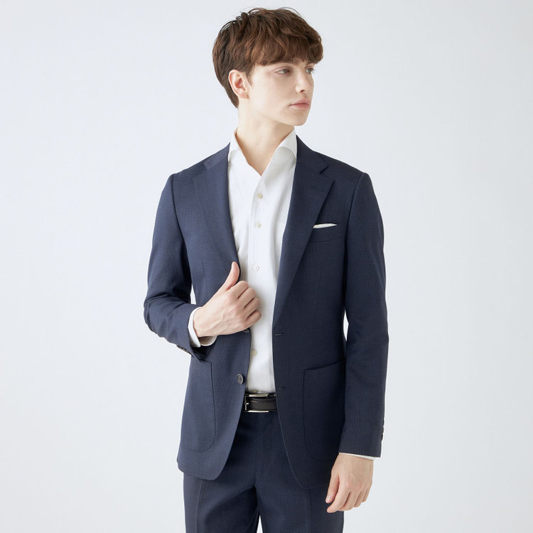 シルバーライン 【4S CROSS】【年間】セットアップジャケット/ネイビー×ハウンドトゥース/パッチポケット 紺中間