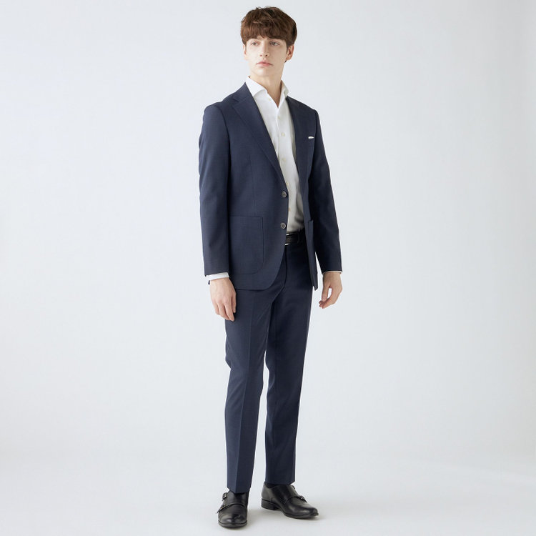 シルバーライン 【4S CROSS】【年間】セットアップジャケット/ネイビー×ハウンドトゥース/パッチポケット 紺中間