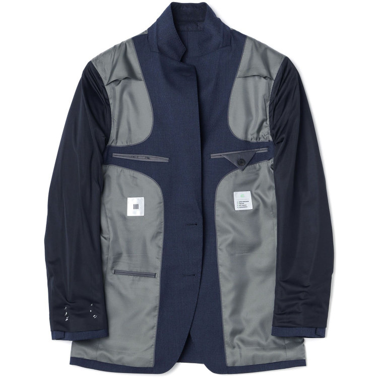 シルバーライン 【4S CROSS】【年間】セットアップジャケット/ネイビー×ハウンドトゥース/パッチポケット 紺中間