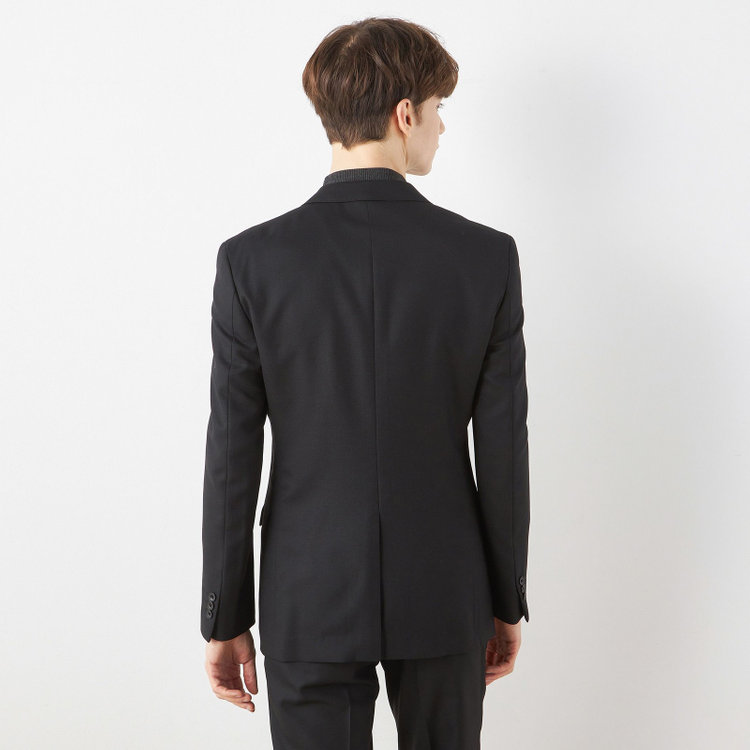 ブラックライン 【SLIM TAPERED_2】【秋冬】2釦シングルスーツ 0タック/ブラック×バーズアイ/ウエストシャーリング/4S SUSTAINABILITY&ECOLOGY FABRIC/※パンツ裾上げ済仕様 黒