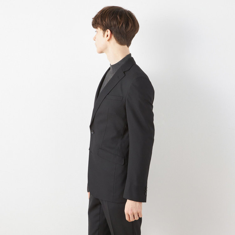ブラックライン 【SLIM TAPERED_2】【秋冬】2釦シングルスーツ 0タック/ブラック×バーズアイ/ウエストシャーリング/4S SUSTAINABILITY&ECOLOGY FABRIC/※パンツ裾上げ済仕様 黒