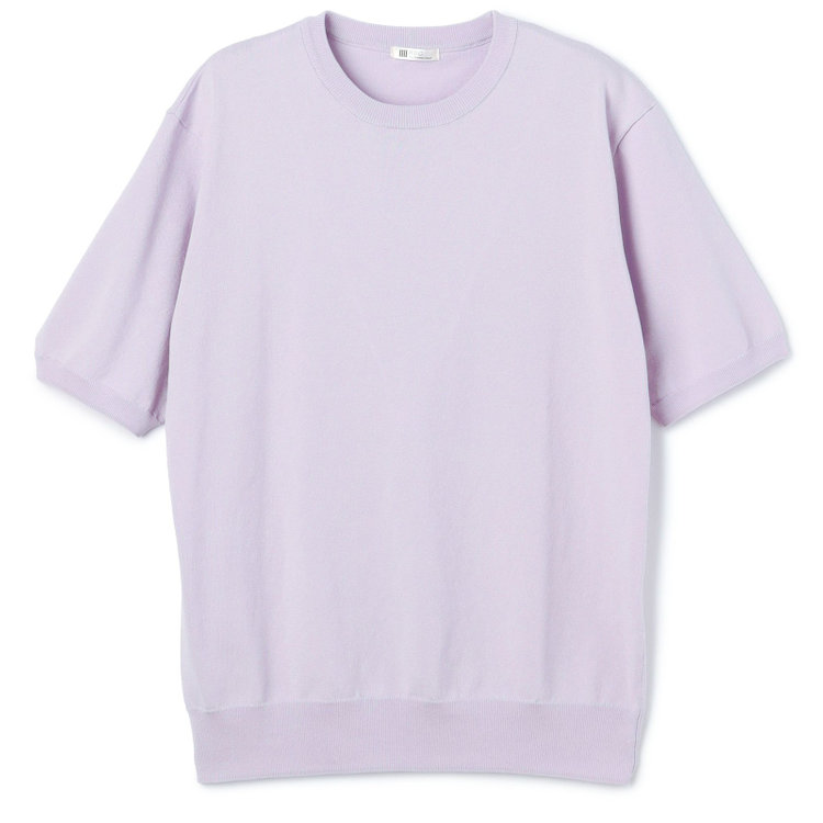 スーツセレクト 【RBC】【5分袖】コットンブレンドクルーネックニット/パープル/「マシンウォッシャブル」「UVカット」「接触冷感」 紫淡色