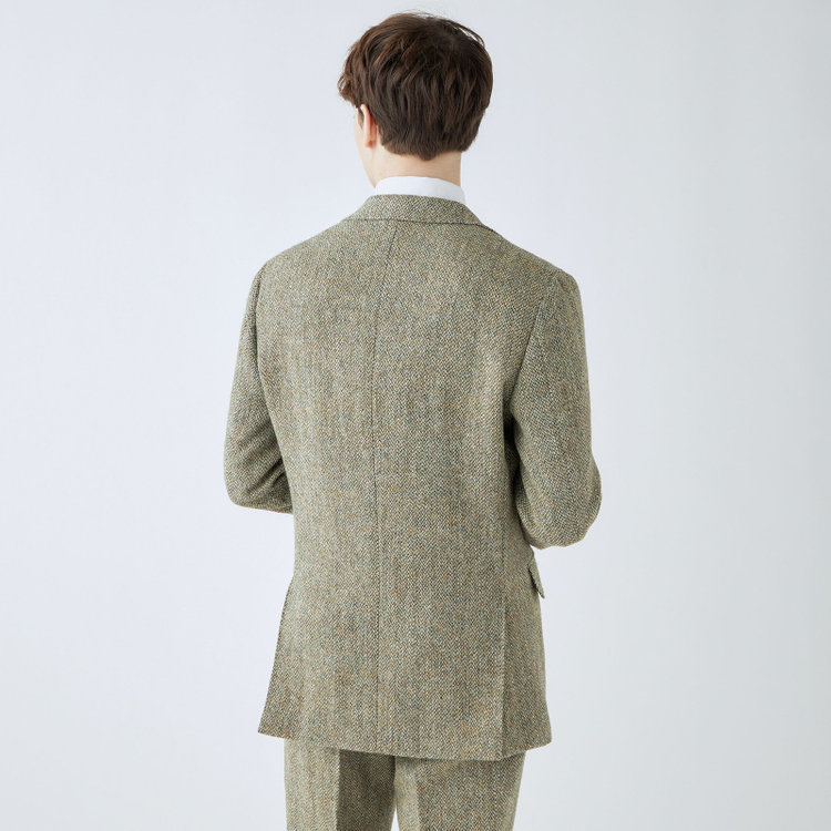 シルバーライン 【CLASSICO TAPERED】【秋冬】ウール2釦ジャケット/ベージュ×チェック+ツイード/Harris Tweed hand woven in the outer hebrides of scotland 茶淡色