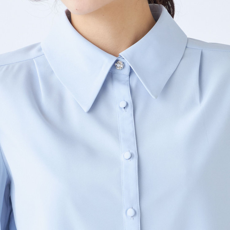 スーツセレクト 【Lady Like BLOUSE】【長袖】袖レース切替えブラウス/サックス 青淡色