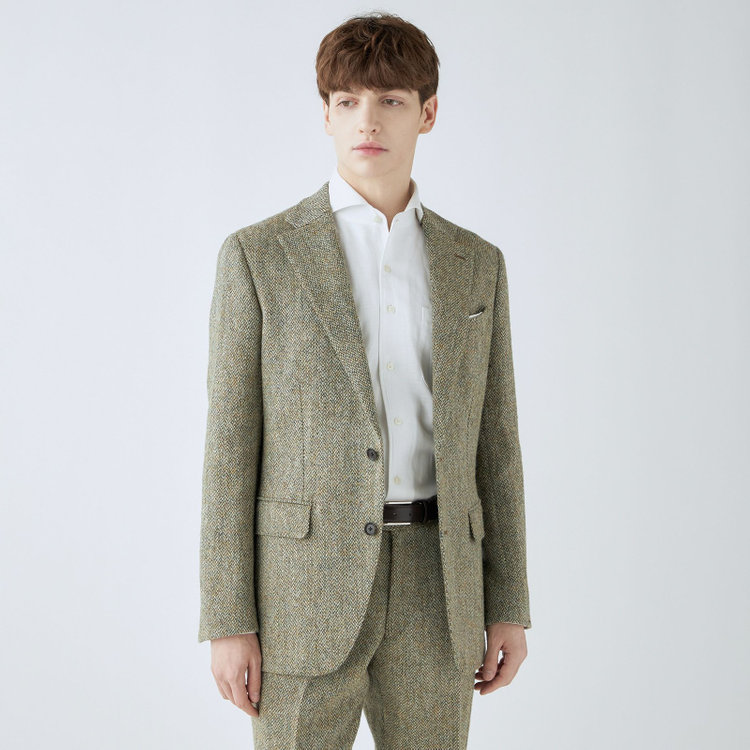 シルバーライン 【CLASSICO TAPERED】【秋冬】ウール2釦ジャケット/ベージュ×チェック+ツイード/Harris Tweed hand woven in the outer hebrides of scotland 茶淡色