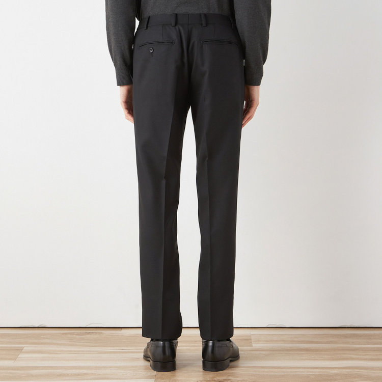ブラックライン 【SLIM TAPERED_2】【秋冬】2釦シングルスーツ 0タック/ブラック×バーズアイ/ウエストシャーリング/4S SUSTAINABILITY&ECOLOGY FABRIC/※パンツ裾上げ済仕様 黒