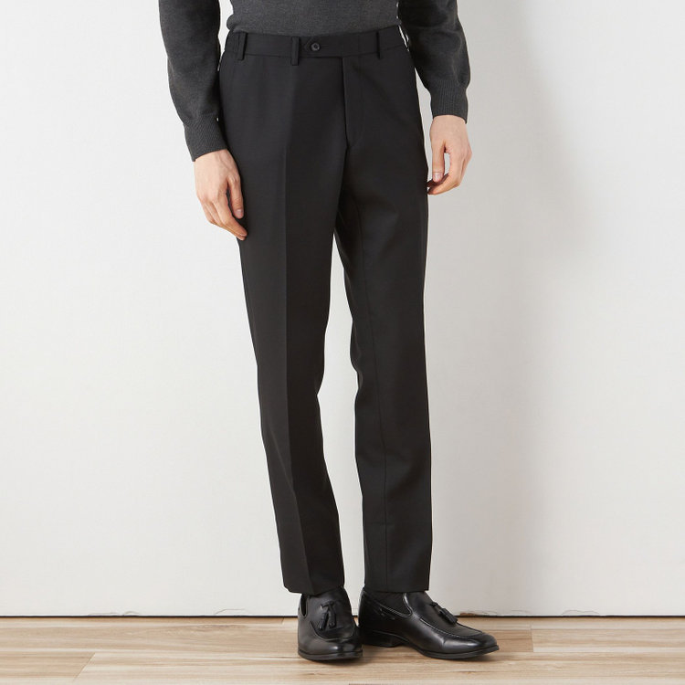 ブラックライン 【SLIM TAPERED_2】【秋冬】2釦シングルスーツ 0タック/ブラック×バーズアイ/ウエストシャーリング/4S SUSTAINABILITY&ECOLOGY FABRIC/※パンツ裾上げ済仕様 黒