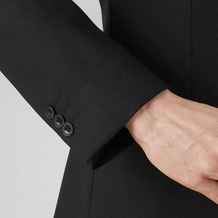 ブラックライン 【SLIM TAPERED_2】【秋冬】2釦シングルスーツ 0タック/ブラック×バーズアイ/ウエストシャーリング/4S SUSTAINABILITY&ECOLOGY FABRIC/※パンツ裾上げ済仕様 黒