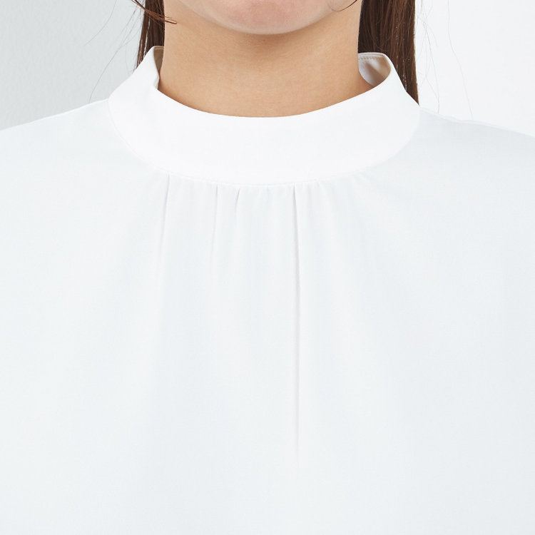 SUIT SELECT　アウトレット 【WEB限定/OUTLET/汚れ・キズ等有】【SL/長袖】ギャザーハイネックプルオーバー/ホワイト/「ウォッシャブル」「ストレッチ」「防シワ」「UV加工」「静電気防止」 白