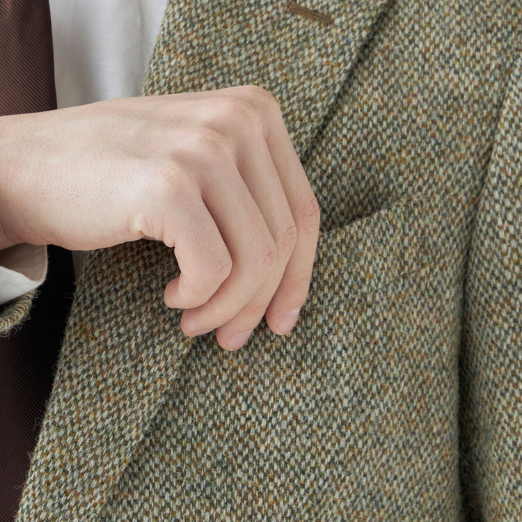 シルバーライン 【CLASSICO TAPERED】【秋冬】ウール2釦ジャケット/ベージュ×チェック+ツイード/Harris Tweed hand woven in the outer hebrides of scotland 茶淡色