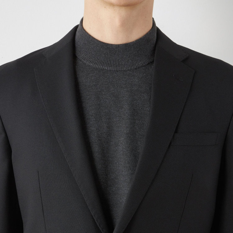 ブラックライン 【SLIM TAPERED_2】【秋冬】2釦シングルスーツ 0タック/ブラック×バーズアイ/ウエストシャーリング/4S SUSTAINABILITY&ECOLOGY FABRIC/※パンツ裾上げ済仕様 黒