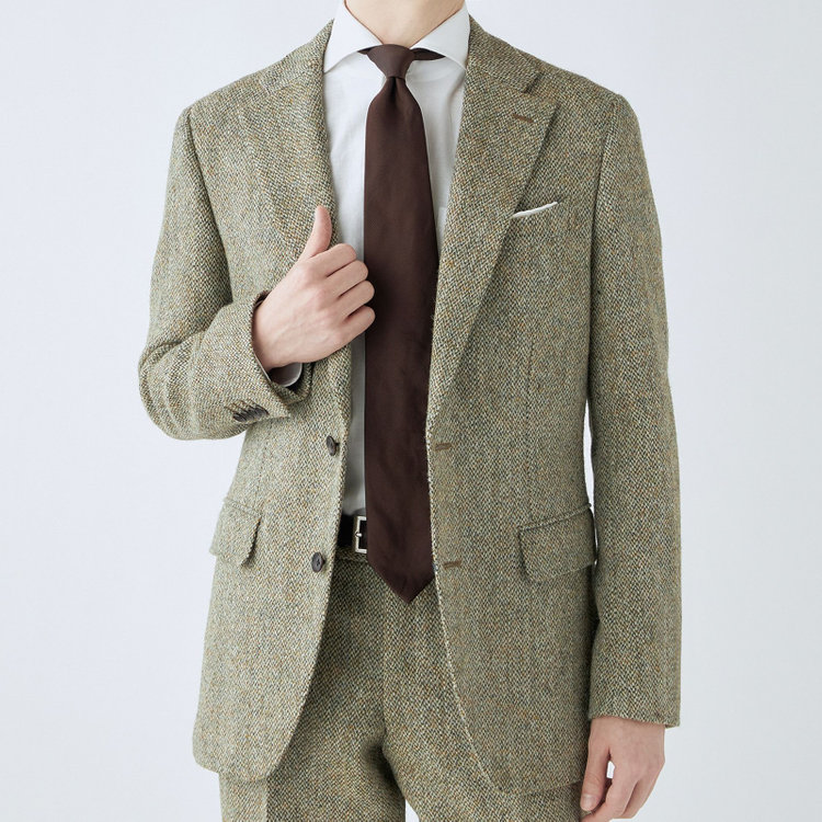 シルバーライン 【CLASSICO TAPERED】【秋冬】ウール2釦ジャケット/ベージュ×チェック+ツイード/Harris Tweed hand woven in the outer hebrides of scotland 茶淡色