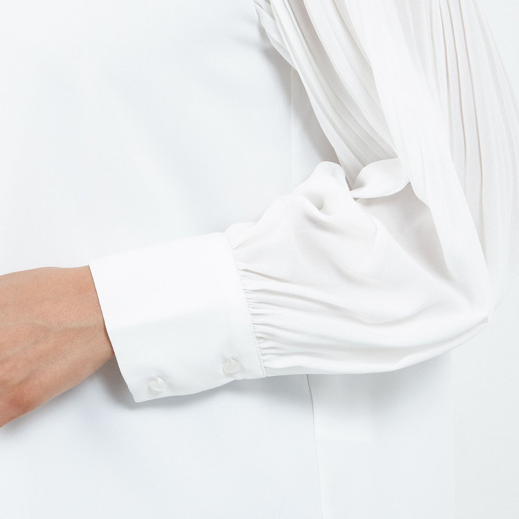 SUIT SELECT　アウトレット 【WEB限定/OUTLET/汚れ・キズ等有】【SL/長袖】ギャザーハイネックプルオーバー/ホワイト/「ウォッシャブル」「ストレッチ」「防シワ」「UV加工」「静電気防止」 白