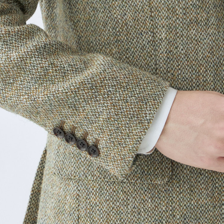 シルバーライン 【CLASSICO TAPERED】【秋冬】ウール2釦ジャケット/ベージュ×チェック+ツイード/Harris Tweed hand woven in the outer hebrides of scotland 茶淡色