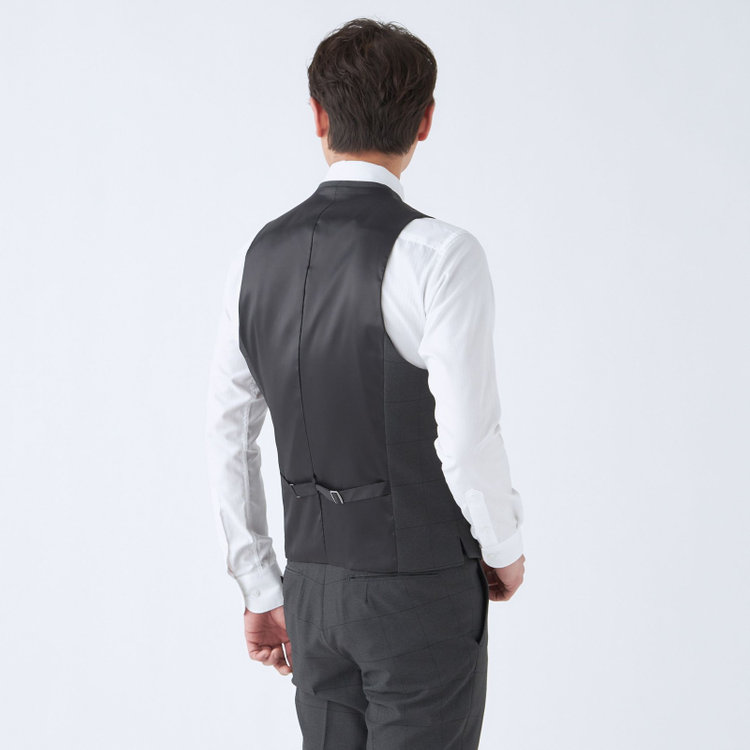 シルバーライン 【CLASSICO TAPERED】【春夏】2釦シングルスリーピーススーツ 1タックテーパードパンツ/グレー×ウィンドペン/ウエストムーブ/4S SUSTAINABILITY&ECOLOGY FABRIC/※パンツ裾上げ済仕様 グレー濃色