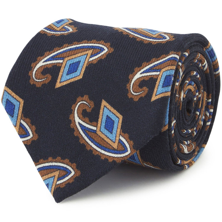 シルバーライン 【SILVER LINE】ウールペイズリーネクタイ 8.5cm幅/ネイビー×ブラウン/Finest fabrics by COMO ITALY その他