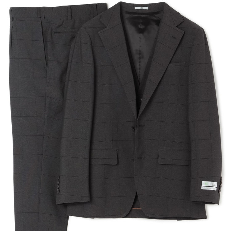 シルバーライン 【CLASSICO TAPERED】【春夏】2釦シングルスリーピーススーツ 1タックテーパードパンツ/グレー×ウィンドペン/ウエストムーブ/4S SUSTAINABILITY&ECOLOGY FABRIC/※パンツ裾上げ済仕様 グレー濃色