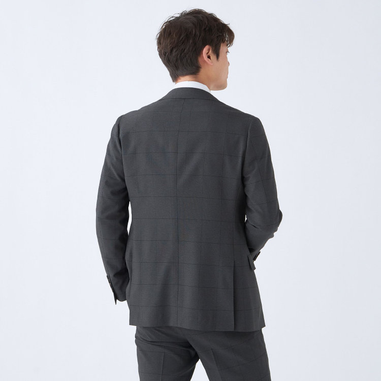 シルバーライン 【CLASSICO TAPERED】【春夏】2釦シングルスリーピーススーツ 1タックテーパードパンツ/グレー×ウィンドペン/ウエストムーブ/4S SUSTAINABILITY&ECOLOGY FABRIC/※パンツ裾上げ済仕様 グレー濃色