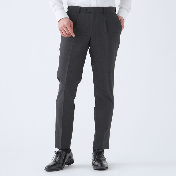 シルバーライン 【CLASSICO TAPERED】【春夏】2釦シングルスリーピーススーツ 1タックテーパードパンツ/グレー×ウィンドペン/ウエストムーブ/4S SUSTAINABILITY&ECOLOGY FABRIC/※パンツ裾上げ済仕様 グレー濃色