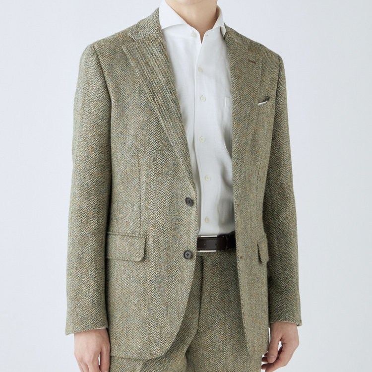 シルバーライン 【CLASSICO TAPERED】【秋冬】ウール2釦ジャケット/ベージュ×チェック+ツイード/Harris Tweed hand woven in the outer hebrides of scotland 茶淡色