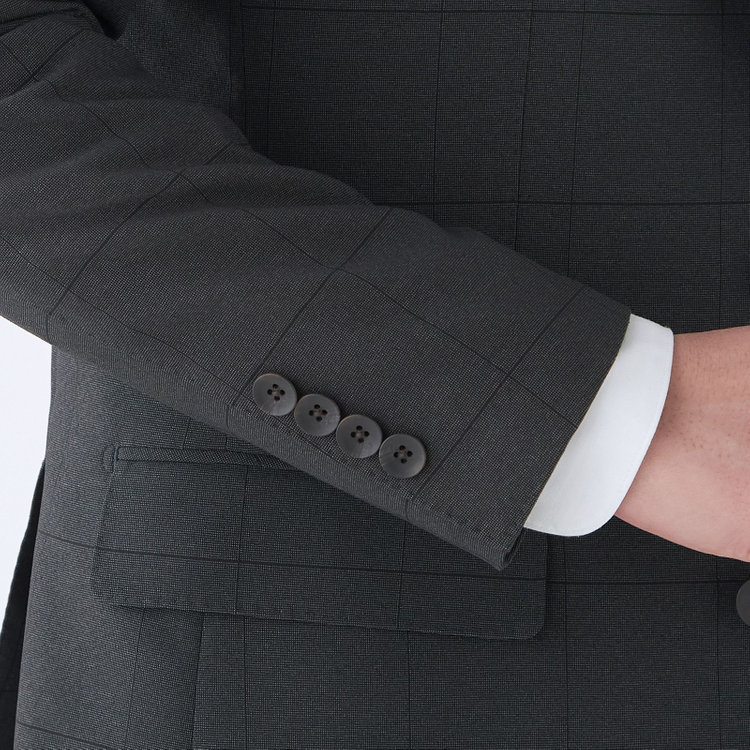 シルバーライン 【CLASSICO TAPERED】【春夏】2釦シングルスリーピーススーツ 1タックテーパードパンツ/グレー×ウィンドペン/ウエストムーブ/4S SUSTAINABILITY&ECOLOGY FABRIC/※パンツ裾上げ済仕様 グレー濃色