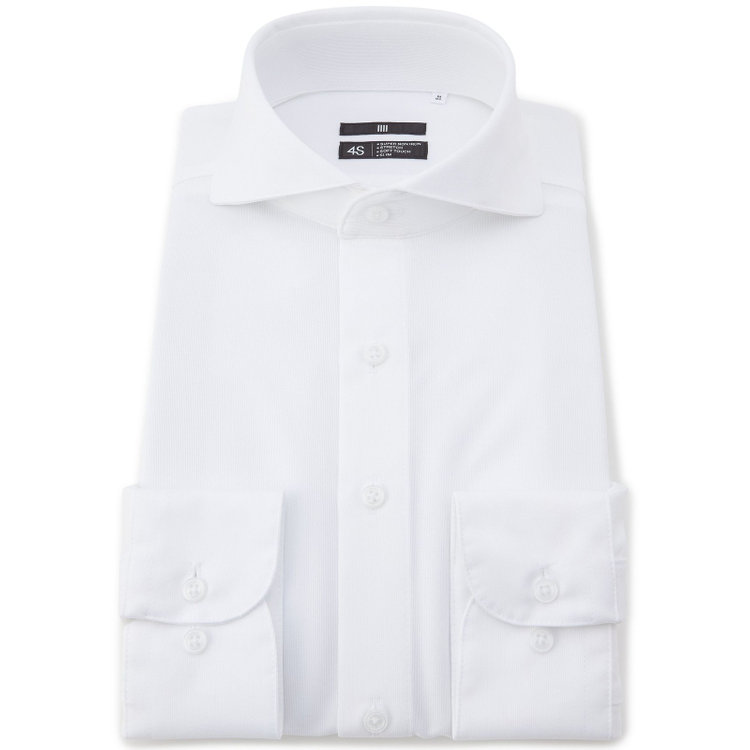 【発送在庫あり】【WEB限定】【BLACK LINE】ワイドカラーワイシャツ/ホワイト/「4S」スーパーノンアイロン・ストレッチ