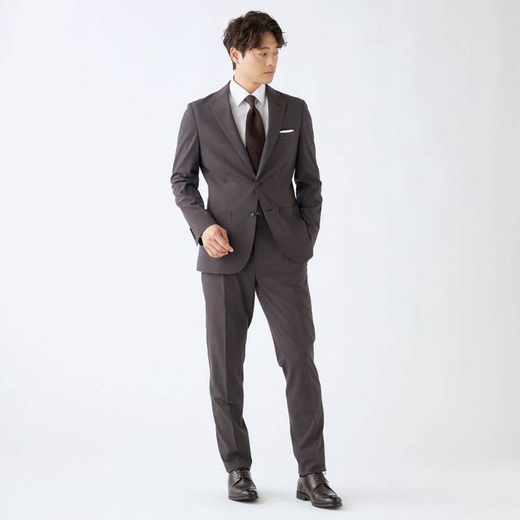 シルバーライン 【RBC】【春夏】2釦シングルスーツ 2タック/ブラウン/パッチポケット/ウエストムーブ/※パンツ裾上げ必要 茶中間