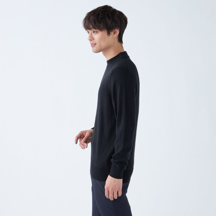 スーツセレクト 【発送在庫あり】【RBC】【秋冬】ウール100%モックネックニットセーター/ブラック/ZEGNA BARUFFA/マシンウォッシャブル 黒